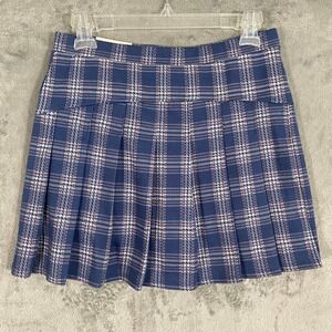 NWT SO Plaid Skort Sz XL 14/16 Blue Pleated Mini Skirt Built-in Shorts Preppy
